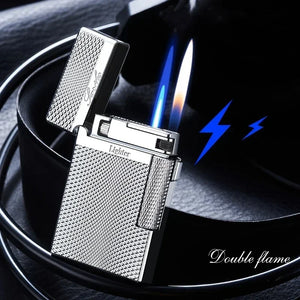 Double Flame Butane Lighter - Windproof Torch for Men